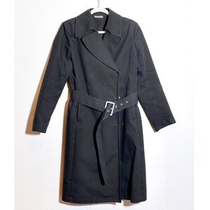Banana Republic Classic Minimalist Midi Wrap Black Belted Trench Coat